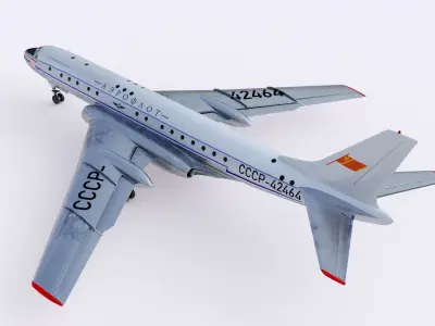 Tu-104A airplane Low-poly 3D model