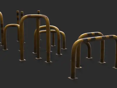 Yellow Dirty Fence Protector Pack Low-poly 3D model