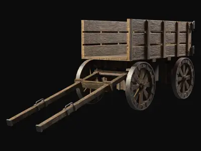 Medieval Wooden Cart 2 Low-poly 3D model