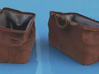 Shabby Leather Bag Brown with Inside 3D model