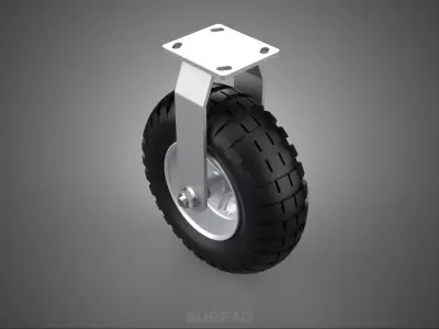 HEAVY DUTY RIGID FIXED CASTER WHEEL PNEUMATIC TIRE 3 SPOKE RIM 3D model