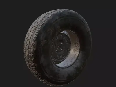 old dirty wheel with tyre and rim 3d model 3D model