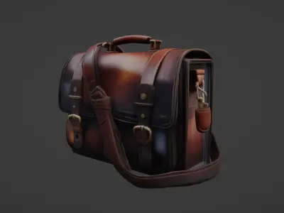 Vintage Leather Satchel with Buckle Detailing  3D Model 3D model