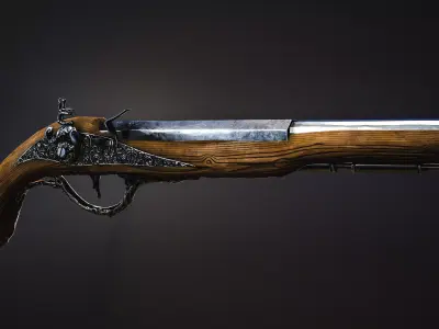 Musket Game-ready low-poly wooden gun Low-poly 3D model