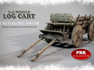 Old Wooden Log Cart 3D model