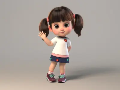 Cute cartoon girl sister with binding 3D model