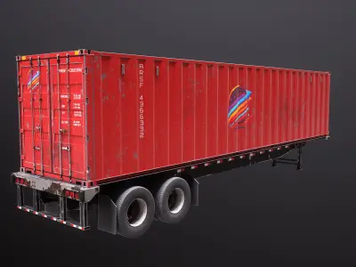 Used Old ISO Shipping Container Semi Trailer 3D model
