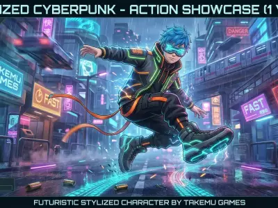Stylized Cyberpunk Anime Boy - Rigged Game Ready Character Low-poly 3D model
