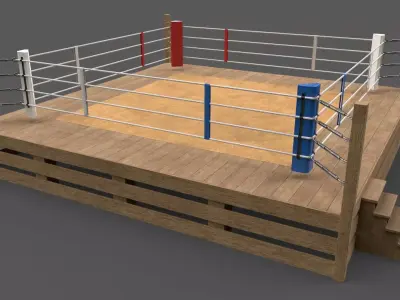 PBR Modular Wood Boxing Rings 20ftx20ft Low-poly 3D model