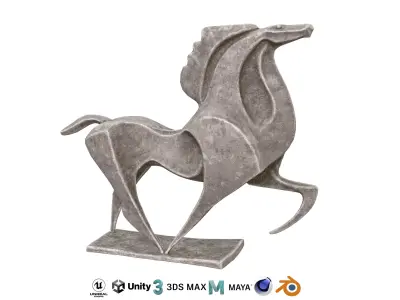 Horse abstract stone statue Low-poly 3D model