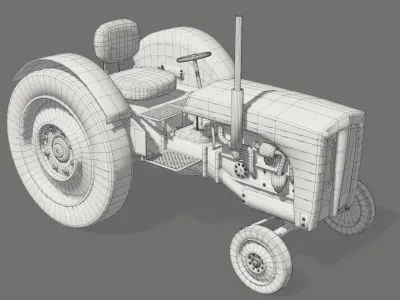 Old farm tractor Low-poly 3D model