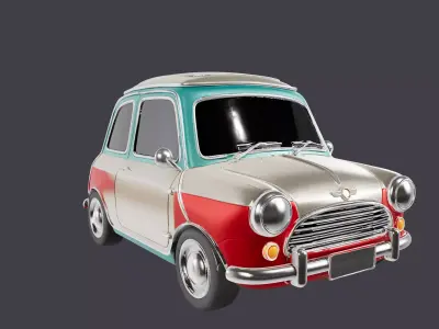 Retro Compact Car R2 Low-poly 3D model