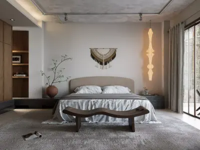 Wabi-sabi bedroom interior 3D model