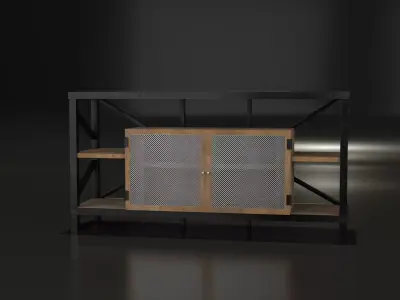 Industrial rustic media console Low-poly 3D model