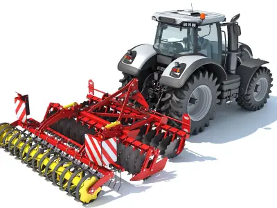Tractor with Compact Disc Harrow 3D model