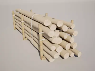 Timber Wooden Poles Stack Low-poly 3D model