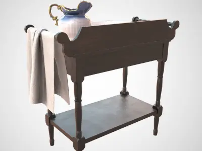 Washbasin old wooden table Low-poly 3D model
