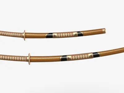 Brow Double Bladed Katana Wakizashi and Stand 3D model