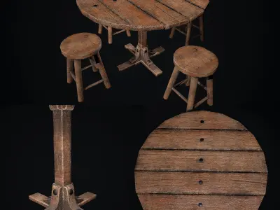 Medieval Round Table Low-poly 3D model