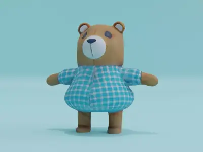 Bear Teddy Doll Wear in clothes Free low-poly 3D model