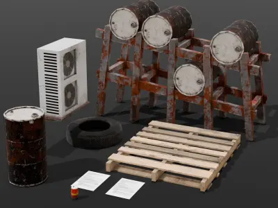 Industrial Props 3D Model  Low-poly 3D model