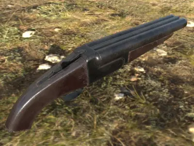 replica sawed off double barrel shotgun Low-poly 3D model