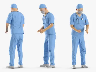  Operating Room Doctor T Pose Blue Rigged 