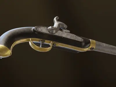 Historic old medievel flintlock Dragon pistol  Low-poly 3D model