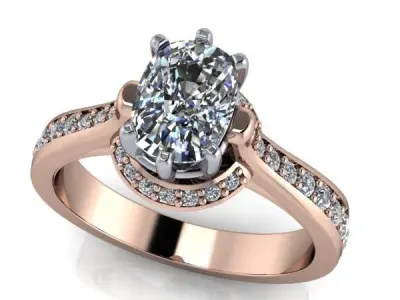 Vintage Antique OvalCut Halo Side Accent Engagement Ring 3D print model