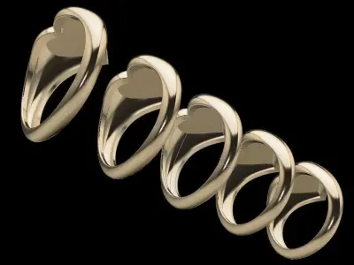 Dainty Heart Signet Ring Mix Size 3D print model