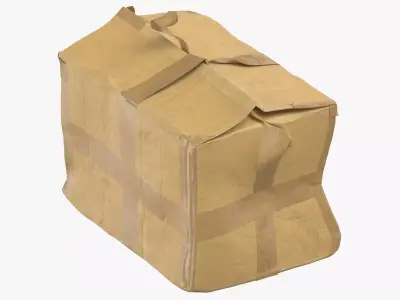 Old Damaged Cardboard Box Brown Tape 3D model
