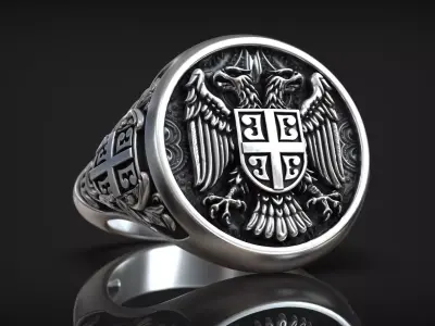 Serbian Heraldic Eagle State Symbol Emblem Ring 3D print model
