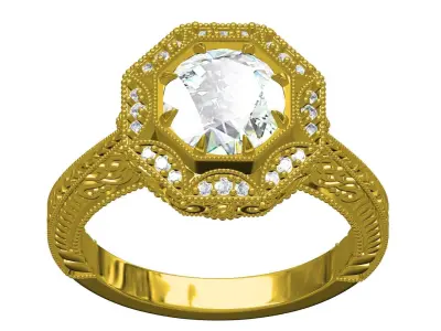 Antique Art Deco Filigree Engagement Ring 3D print model