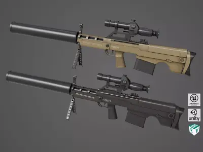 Sniper 05 Black and Sandal Single Mat Rig All PBR Unity UE Low-poly 3D model