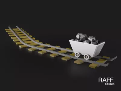 Low Poly Coal Cart and Mine Rail - Optimized Exterior Set 3D model