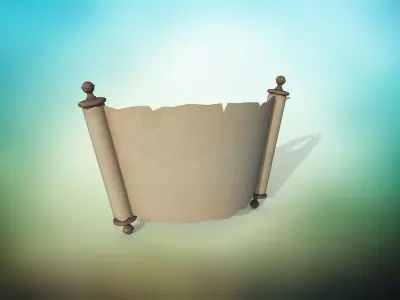 Set of papyrus scroll and inkwell with stopper and quill PBR  Low-poly 3D model