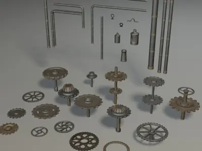 Gears and tubes Low-poly 3D model
