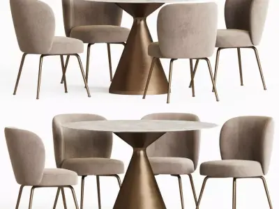 Dining Set table with four chairs and marble top 3D model purchase