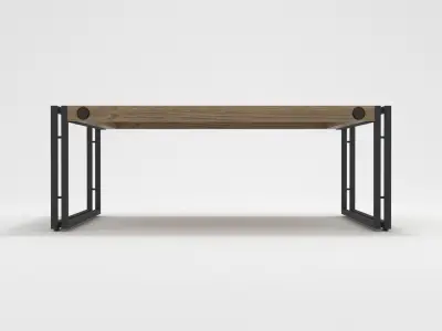 Industrial Wooden Coffee Table Metal Frame Coffee Table 3D model