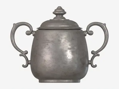 Old Metal Sugar Bowl with Lid 3D model