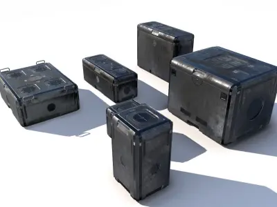 Sci Fi old grey cargo crates Low-poly 3D model