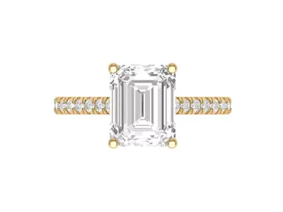 Emerald Solitaire Ring With Hidden Halo Cathedral setting Ring 3D print model purchase