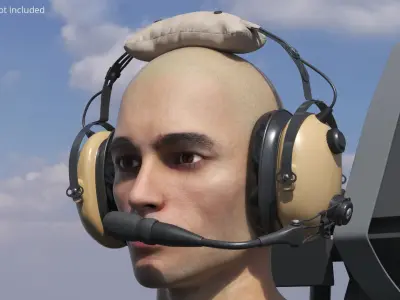 Aviation Pilot Headset on Male Head Desert Fur 3D model