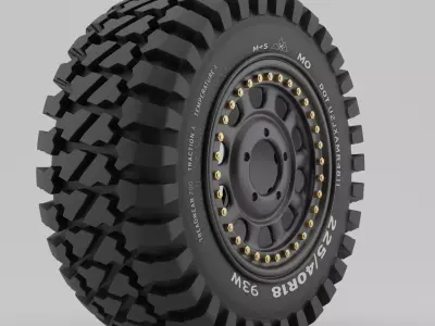 Offroad Tire and Rim Low-poly 3D model