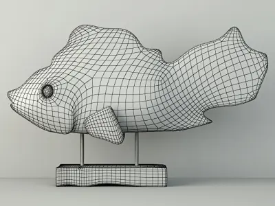 Hand Carved Driftwood Fish On Stand 3D model 2