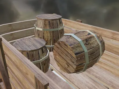 Farm Cart  and 3 Barrels 3D model