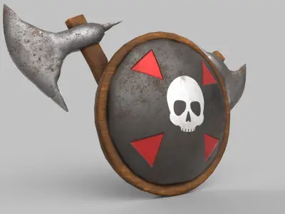 shield and axe Low-poly 3D model