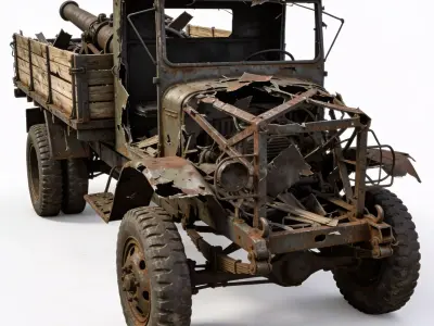 Heavy Artillery Transport Wreckage Low-poly 3D model by Choco-Bear
