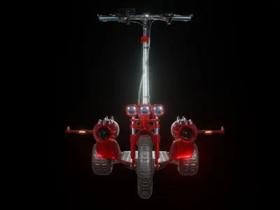 Red tri-wheel electric scooter with turbojet and wing Low-poly 3D model