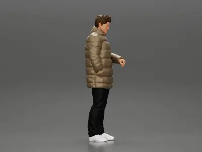 Man in long puffer jacket with hand in pocket lost in thought 3D print model